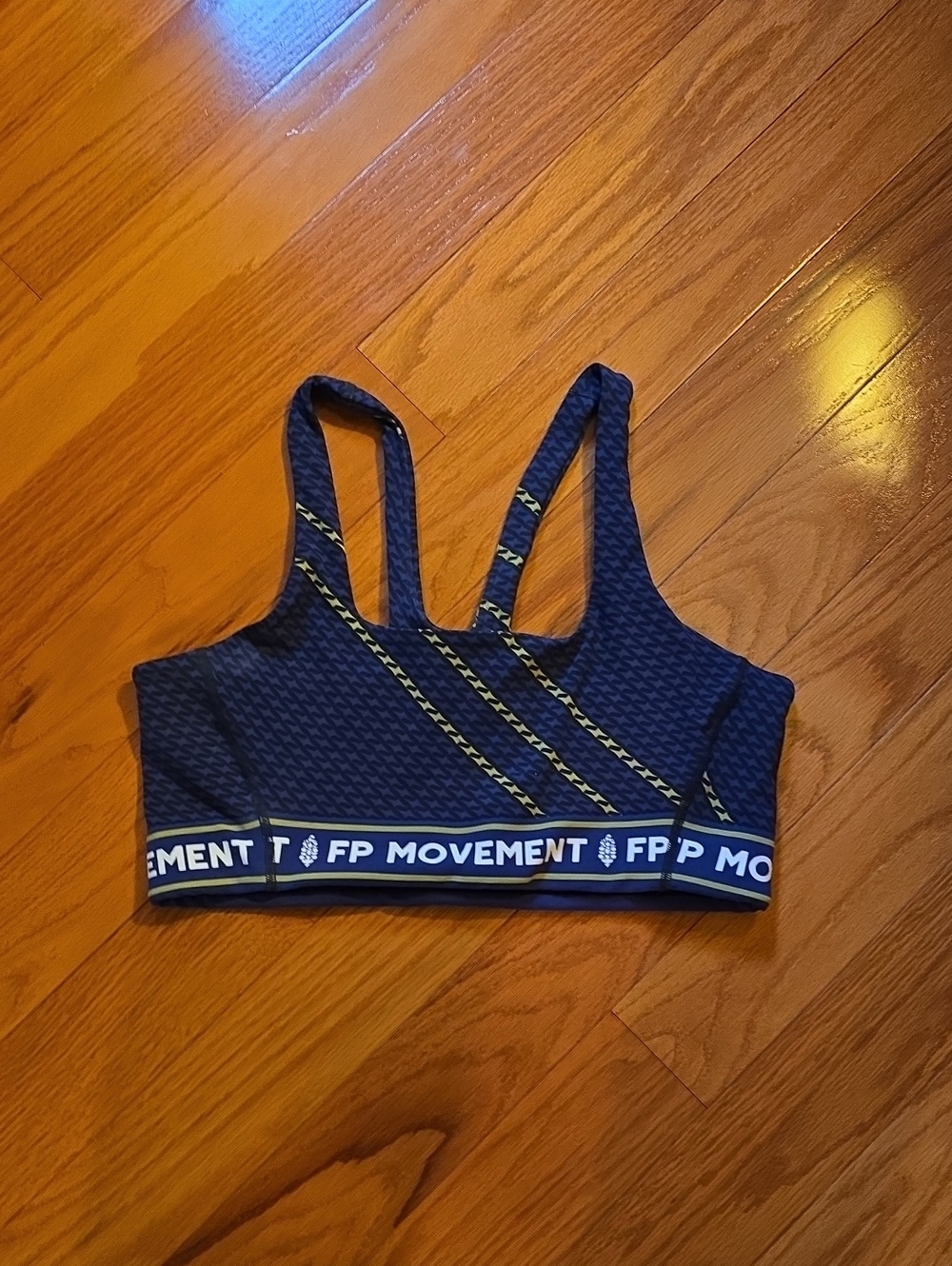FP Movement by Free People Navy Sports Bra with Yellow Contrast Trim